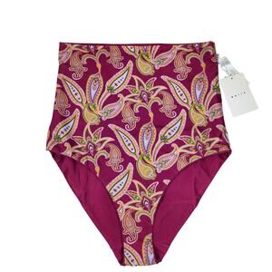 BAIIA Pink Paisley Reversible Shaping Modest Ultra High Waist Bottom US10 NWT